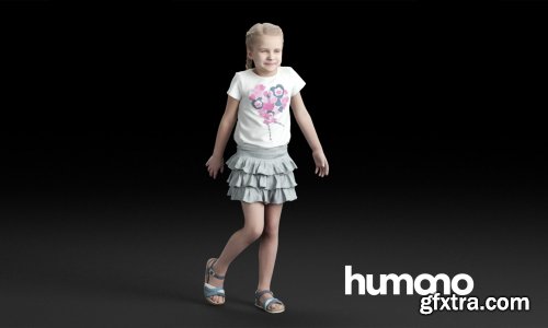 Humano Casual child girl in skirt standing and looking 0207 3D model