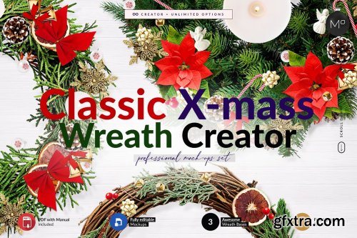 CreativeMarket - 3x Christmass Wreath Creator Mock-up 5708215