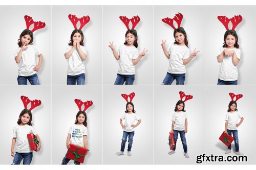 CreativeMarket - Christmas Kids Girl T-Shirt Mockups 5691730