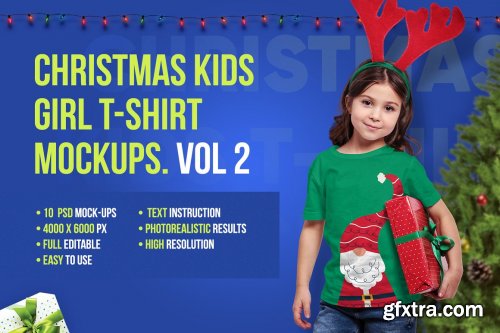 CreativeMarket - Christmas Kids Girl T-Shirt Mockups 5691730