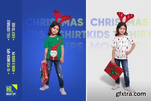 CreativeMarket - Christmas Kids Girl T-Shirt Mockups 5691730