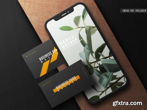 Business card with mobile phone mockup