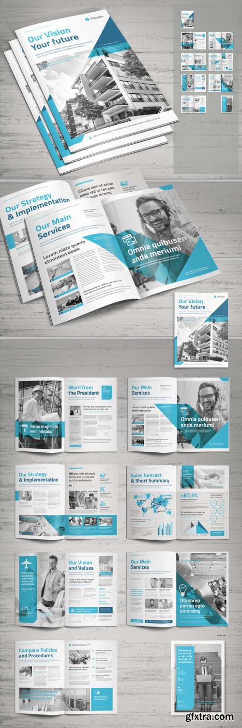 Business Brochure Layout with Cyan and Blue Elements 400858641