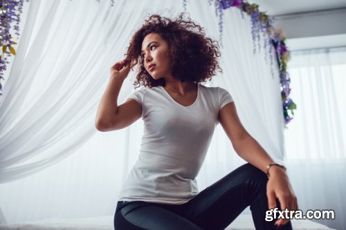 Young woman t-shirt mockup