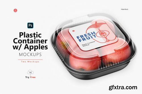 CreativeMarket - Plastic Container with Apples Mockup 5395363