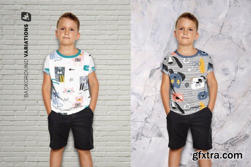 CreativeMarket - Kid's Half Sleeve Tshirt Mockup 5242214