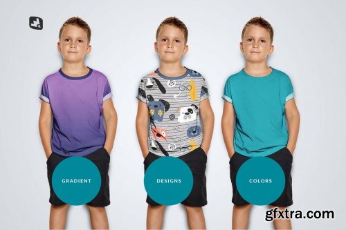 CreativeMarket - Kid's Half Sleeve Tshirt Mockup 5242214