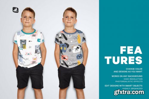 CreativeMarket - Kid's Half Sleeve Tshirt Mockup 5242214