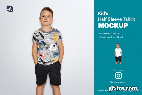 CreativeMarket - Kid's Half Sleeve Tshirt Mockup 5242214