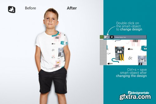 CreativeMarket - Kid's Half Sleeve Tshirt Mockup 5242214