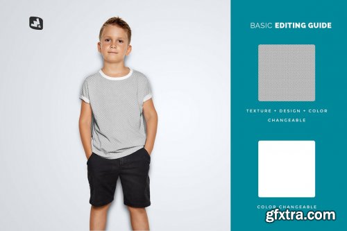 CreativeMarket - Kid's Half Sleeve Tshirt Mockup 5242214