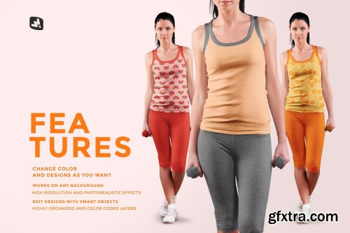 CreativeMarket - Female Sleeveless Gym Outfit Mockup 5227476