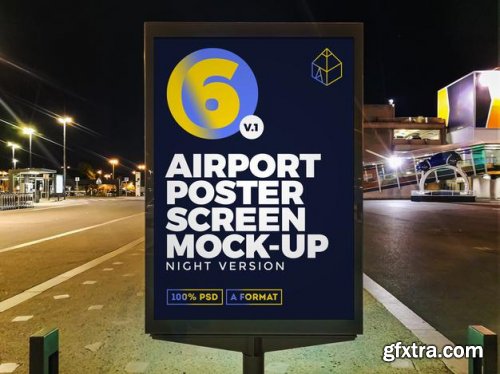 Airport night street billboard mockup