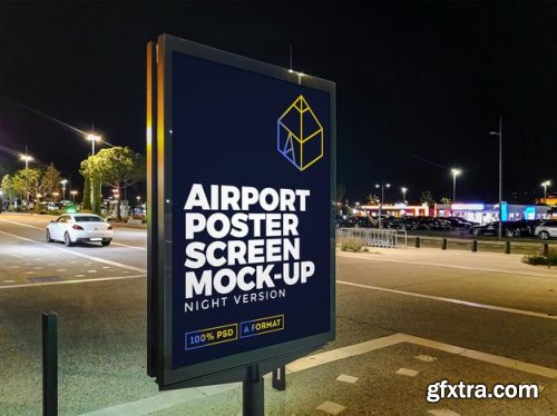 Airport night street billboard mockup