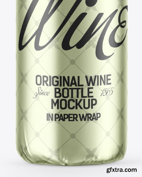 Wine Bottle in Metallic Paper Wrap Mockup 73015