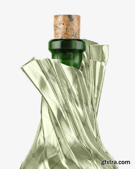 Wine Bottle in Metallic Paper Wrap Mockup 73015