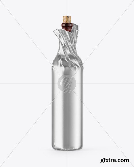 Wine Bottle in Metallic Paper Wrap Mockup 73015