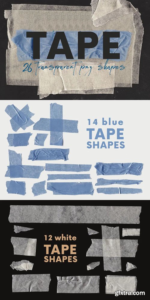 26 Tape PNG Shapes + PSD Templates