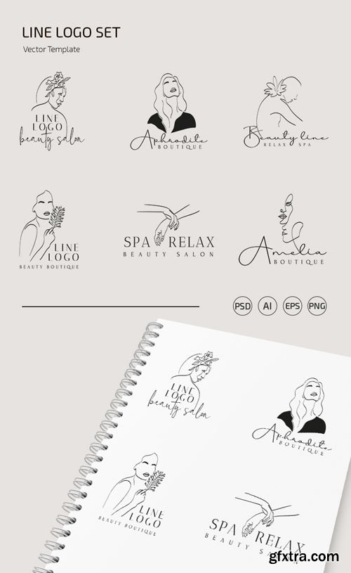 6 Line Logo Set Vector Templates + PSD