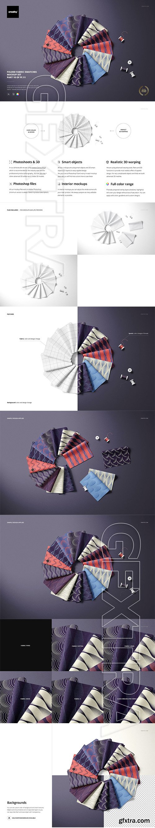 Download CreativeMarket - Folded Fabric Swatches Mockup Set 5459769 » GFxtra
