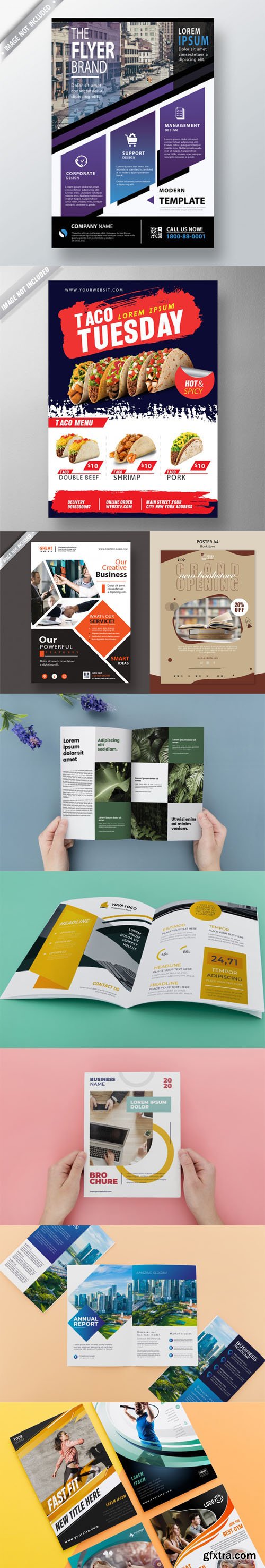 9 Multipurpose Brochures & Flyers PSD Mockups Templates Collection