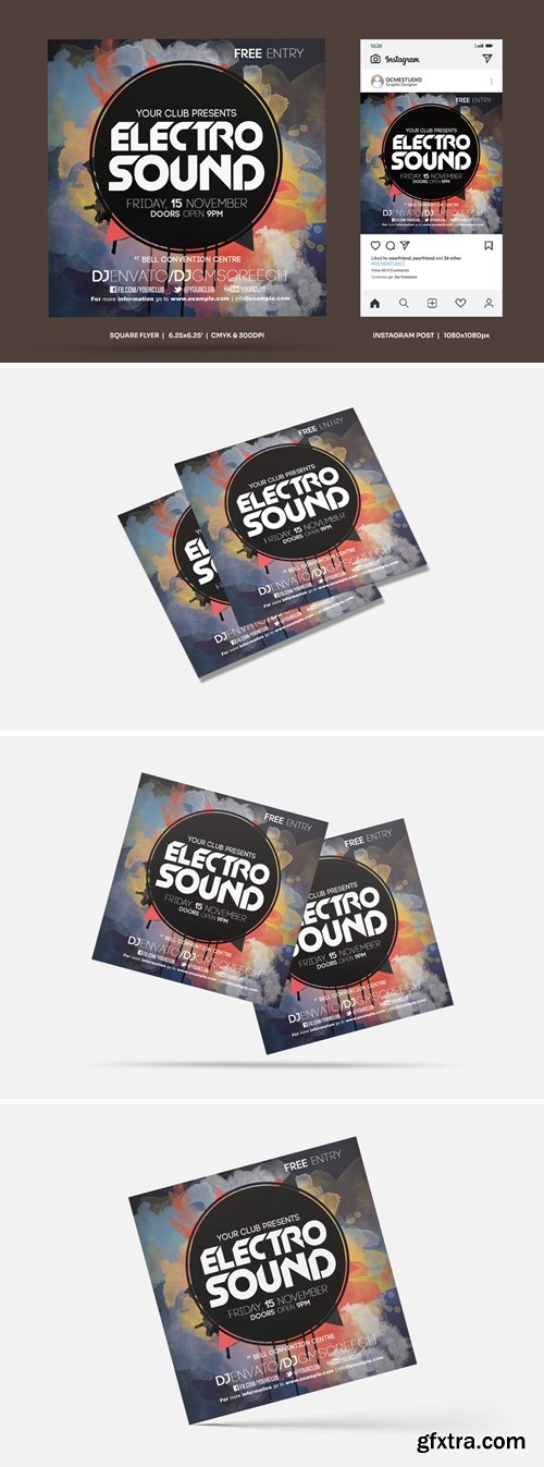 Electro Sound Square Flyer & Insta Post