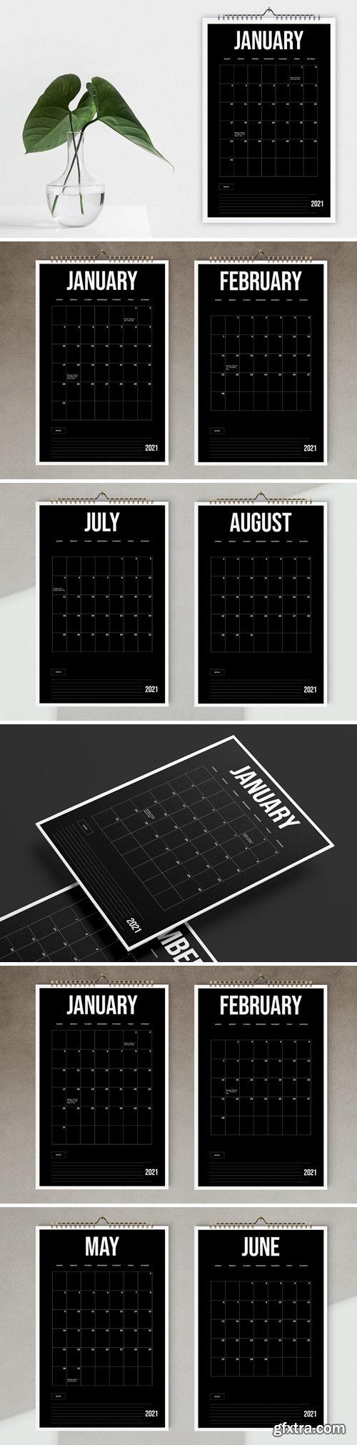 Black Wall Calendar 2021 Template