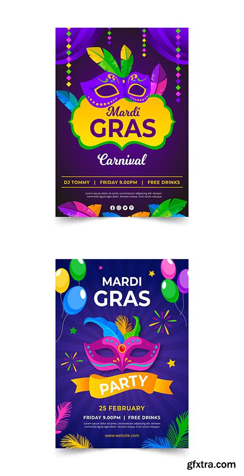 Mardi gras poster template flat design