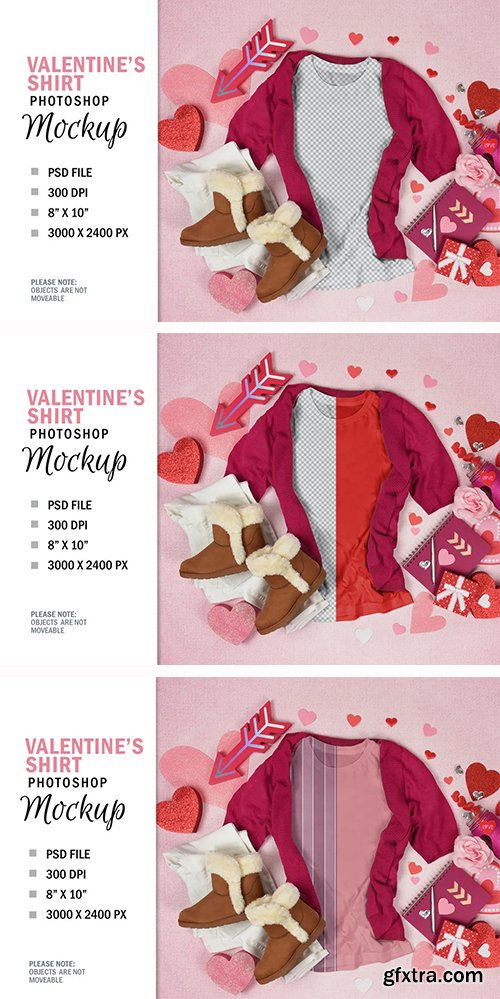 Valentine\'s Day T-Shirt Mockup Top View Flatlay