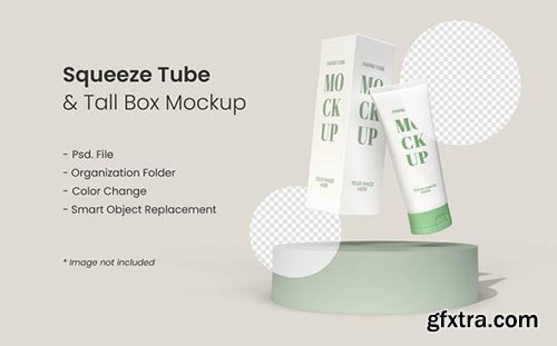 Squeeze tube and tall box on podium mockup