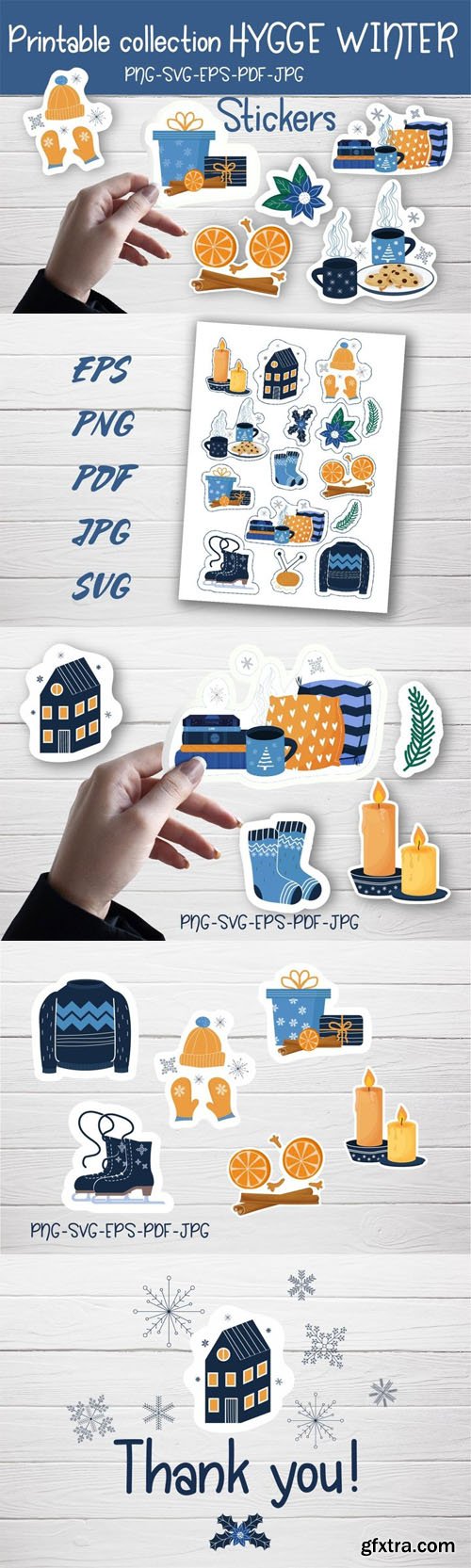 Printable Hygge Winter Vector Sticker Collection