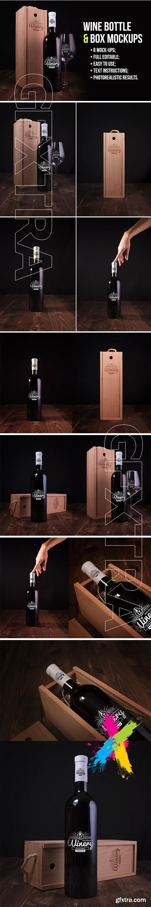 CreativeMarket - Wine Bottle and Box Mockups 5536840