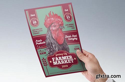 Traditional Art Rooster Farmer Market Flyer