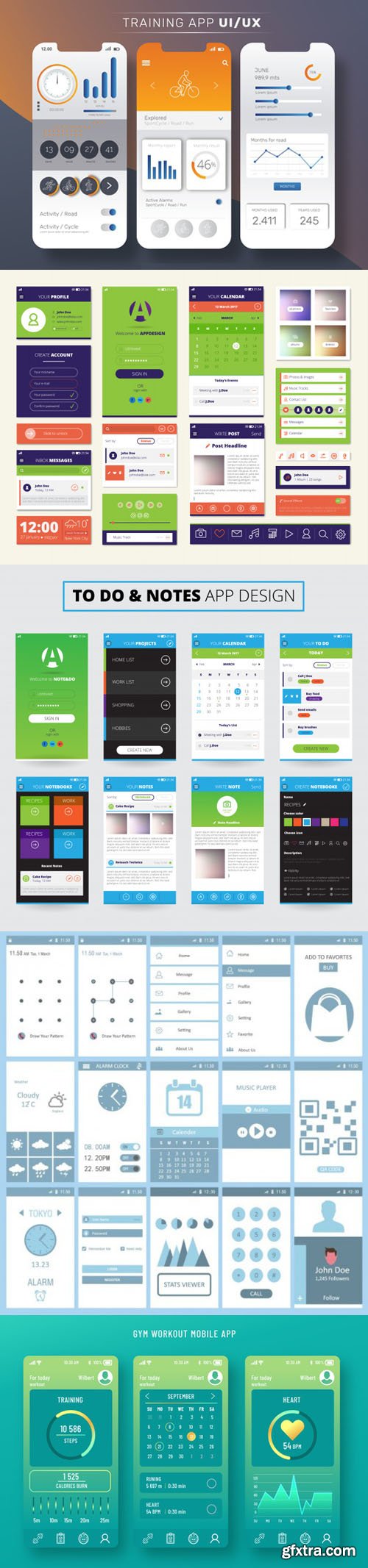 5 Mobile Apps Screens Vector Templates Collection