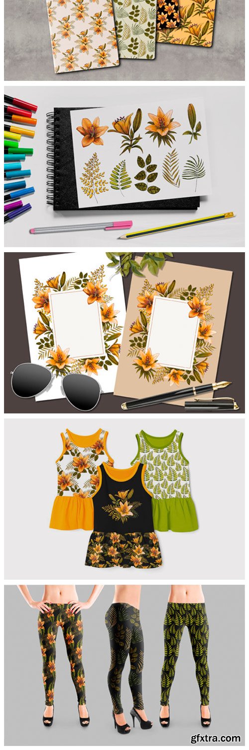 Orange Lilies. Patterns and Postcards 7186291