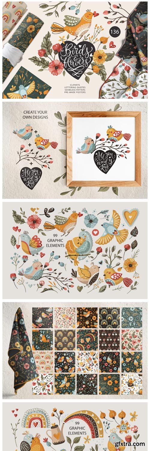 Birds &amp; Flowers. Spring Floral Bundle 7709572