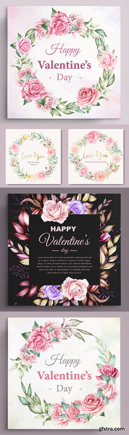 Valentine's Day greeting wreath flower card illustration
