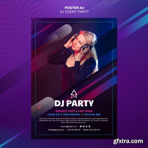 Dj party woman with headphones psd poster