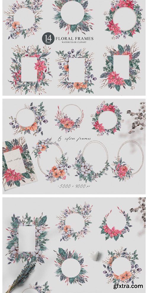 14 Watercolor Christmas Frames Clipart 6980630