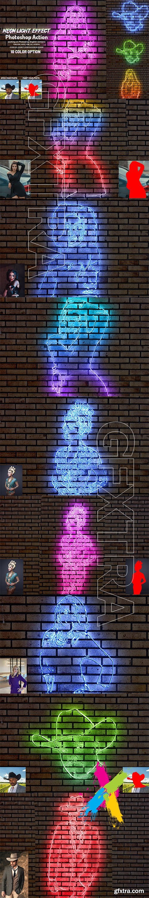 CreativeMarket - Neon Light Effect Photoshop Action 5760163