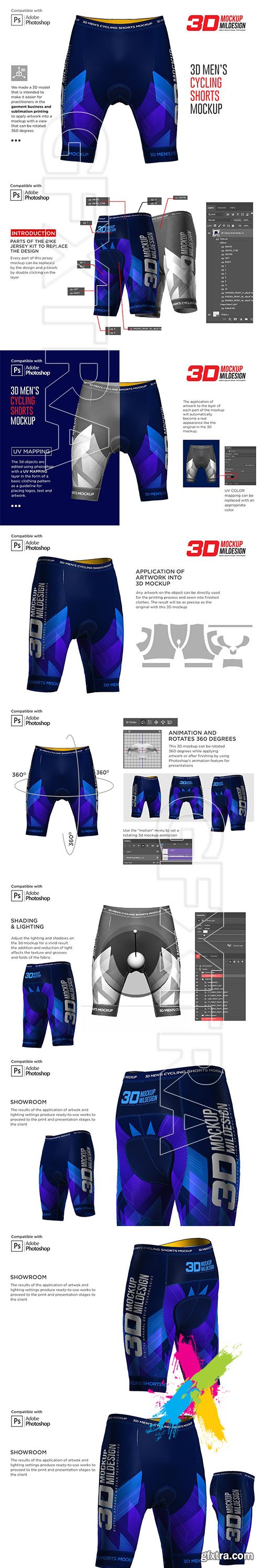 CreativeMarket - 3D Men’s Cycling Shorts Mockup 5557672