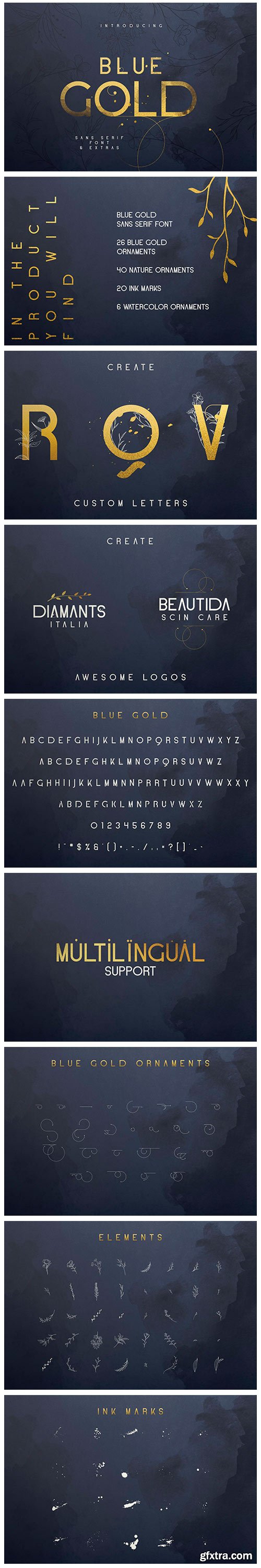 CM - Blue Gold Sans Serif Font + Extras 4180350