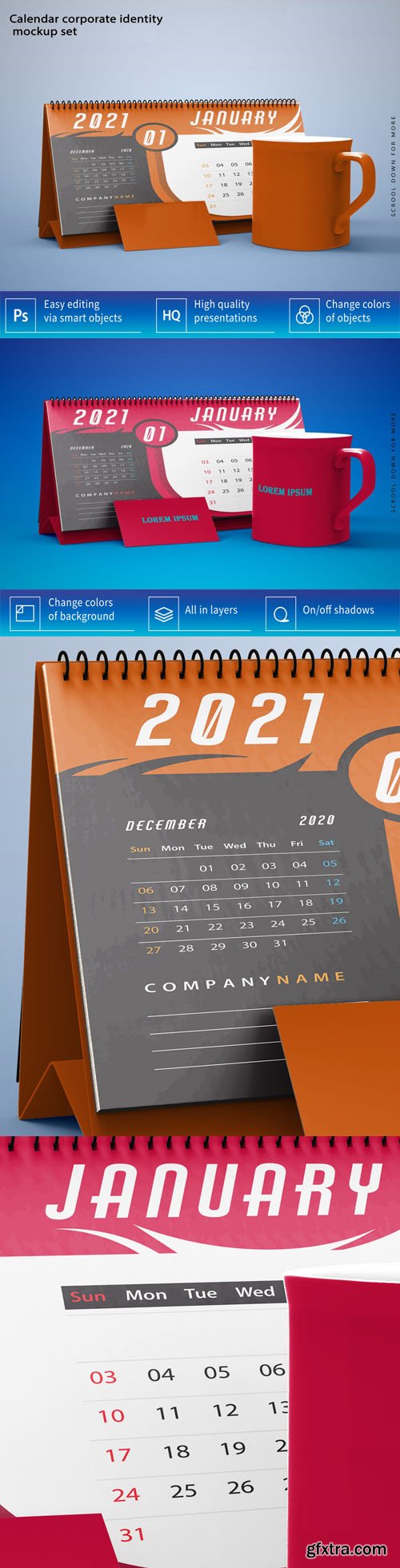 2021 Desktop Calendar Corporate Identity PSD Mockup Template