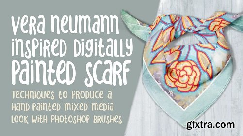 Vera Neumann Inspired Design Using Photoshop Brushes - Natural Mixed Media Painted Artwork Scarf