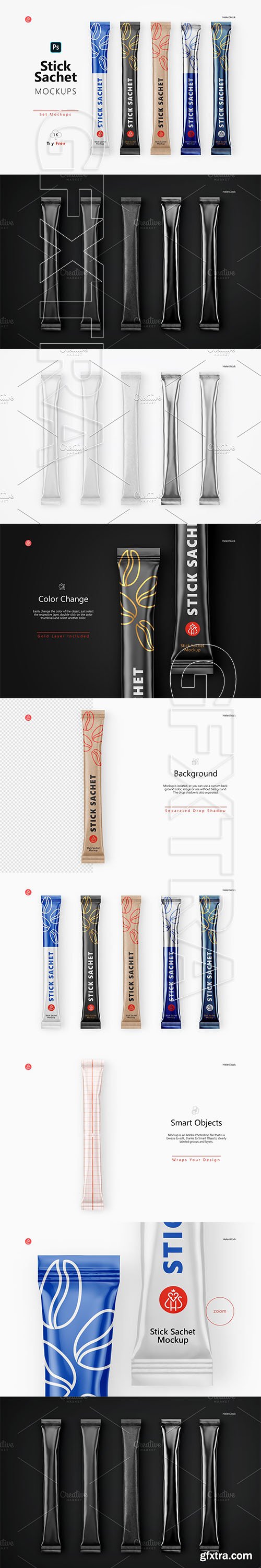 CreativeMarket - Stick Sachet Mockup - Top View 5734220