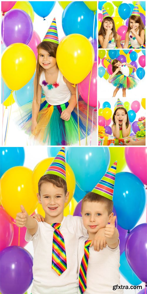 Children celebrating birthday stock photo