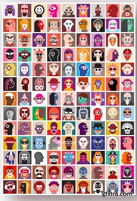 Large set of people portraits, vector avatars