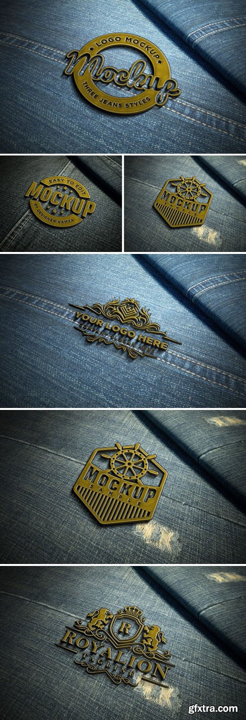 Metal Badge On Jeans - Logo PSD Mockup Template