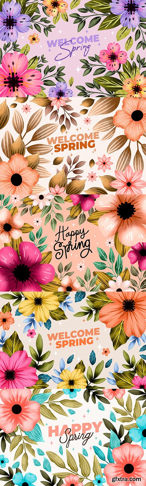 Colorful flowers watercolor pastel spring background
