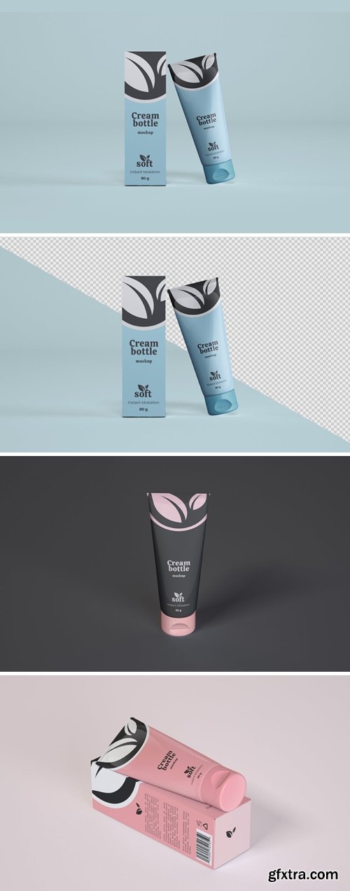 Cosmetic Cream Tube and box Mockup